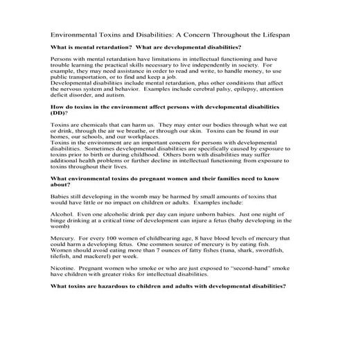 Environmental Toxins and Disabilities: A Concern Throughout the Lifespan