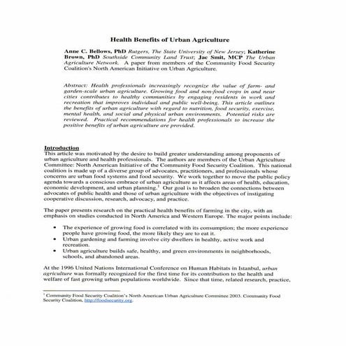 Health Benets of Urban Agriculture - Community Food Secutity Coalition