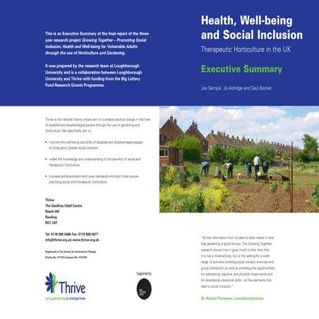 Health, Well-being and Social Inclusion: Therapeutic Horticulture in the UK