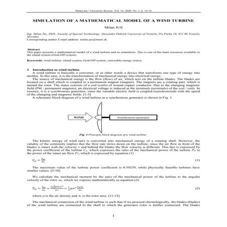 SIMULATION OF A MATHEMATICAL MODEL OF A WIND TURBINE 