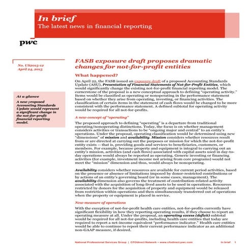 In brief: FASB exposure draft proposes dramatic changes for not-for-profit (N...