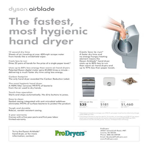 Dyson Airblade Specs and Sell Sheet