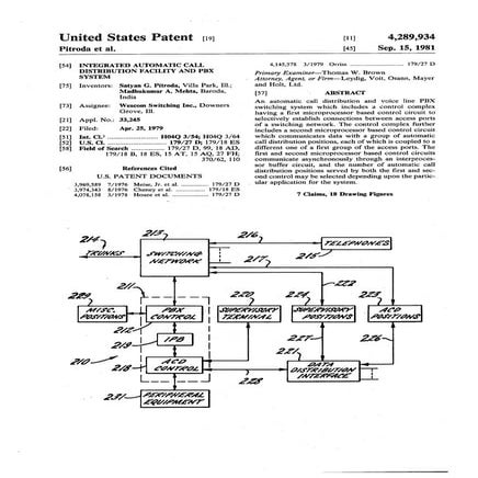 Us4289934 integrated automatic call distribution facility and pbx system