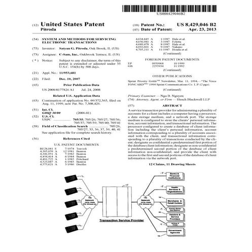 Us8429046 system and methods for servicing electronic transactions