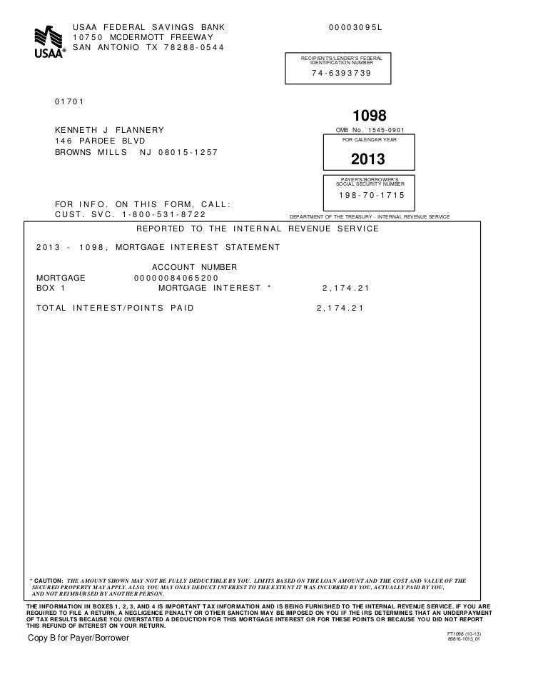 Usaa 2013 Bank 1098 Mortgage Interest 8349