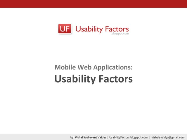 Usability Factors Mobile Web Apps Usability Factors 0209