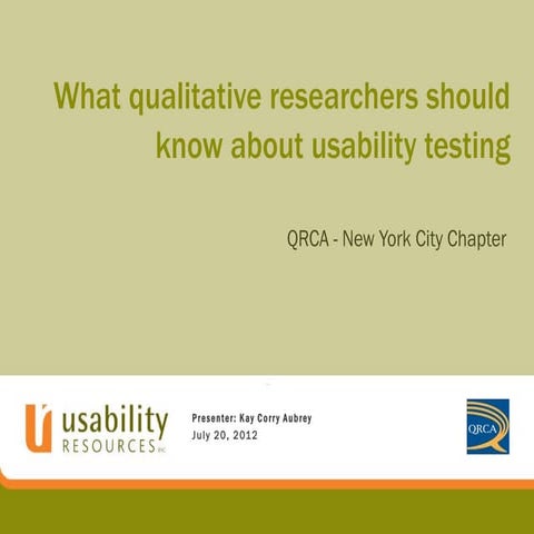 Usability Testing for Qualitative Researchers - QRCA NYC Chapter event