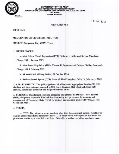 USAG Red Cloud and Area I Policy Letters | PDF