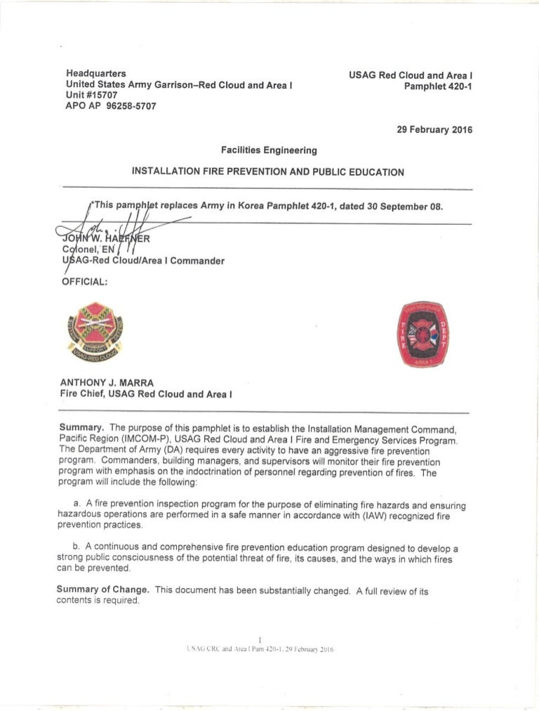 usag rc pam 420 1 installation fire prevention and public education da form 4283