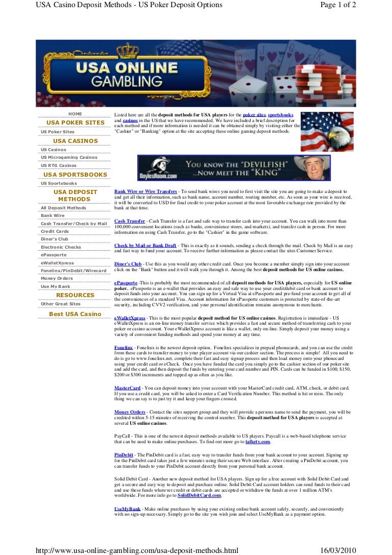 Usa Gambling Money Deposit Methods Wirecard