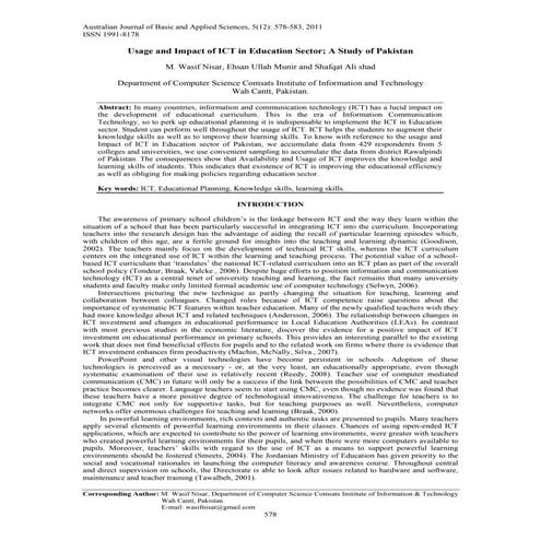 Usage and impact of ict in education sector a study of pakistan