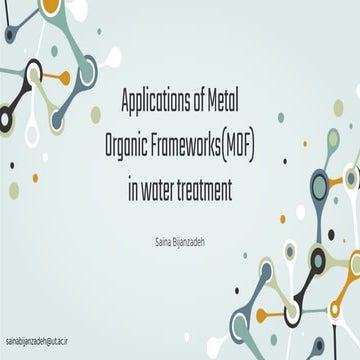 Applications of Metal Organic Frameworks(MOF) in water treatment