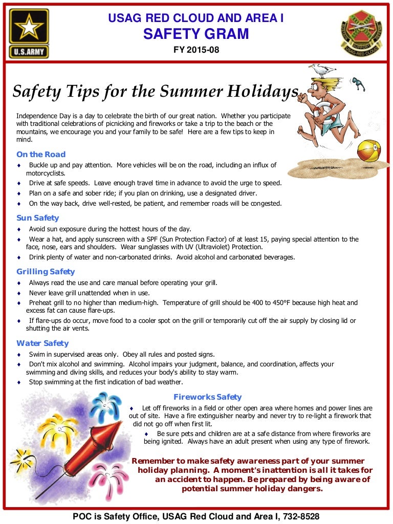 USAG RC and Area I Safety Gram 1508, Safety Tips for the Summer Holi…