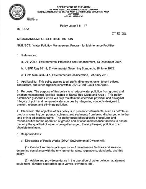 USAG Red Cloud and Area I Policy Letters | PDF