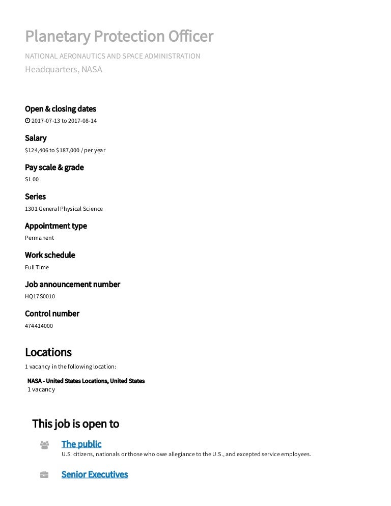 NASA Protection Officer Job Announcement USAJOBS