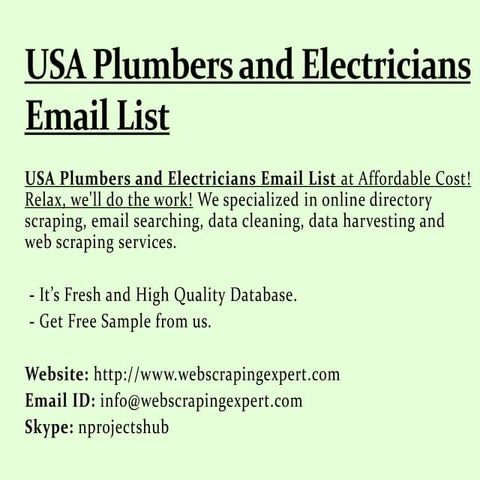 USA Plumbers and Electricians Email List