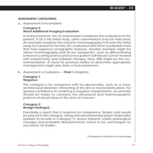 Us assessment categories