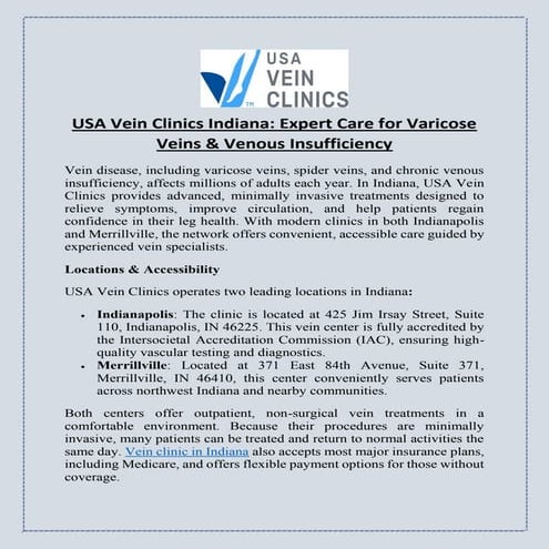 USA Vein Clinics Indiana: Expert Care for Varicose Veins & Venous Insufficiency