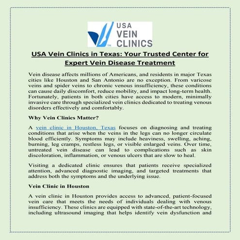 USA Vein Clinics in Texas- Your Trusted Center for Expert Vein Disease Treatment