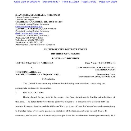 USA vs. Dr. Hossein Lahiji, Attorney Najmeh Vahid Dastjerdi - Oregon Federal ...