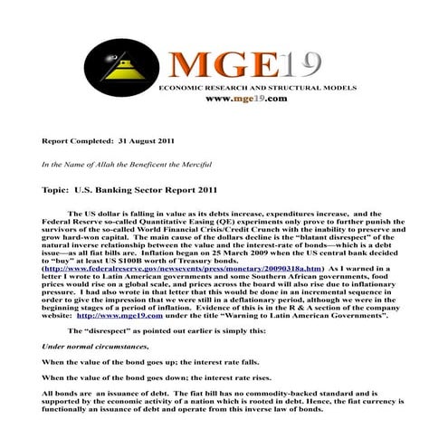 31 August 2011--US Banking Sector Report 2011