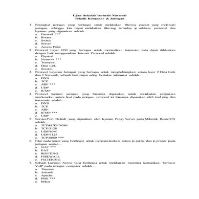 Soal USBN TKJ - Teori Kompetensi Keahlian Jaringan TP. 2019/2020