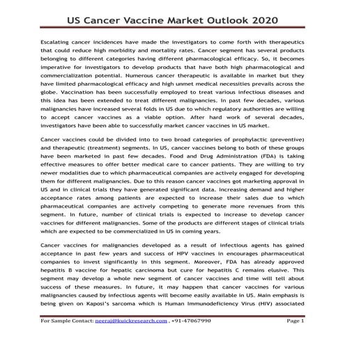 Us cancer vaccine market outlook 2020