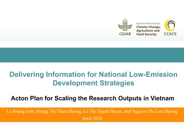 Delivering information for national low-emission development strategies: action plan for scaling out research outputs in Vietnam 