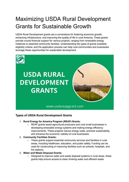 USDA Rural Development Grants: Empowering Rural Communities | PDF