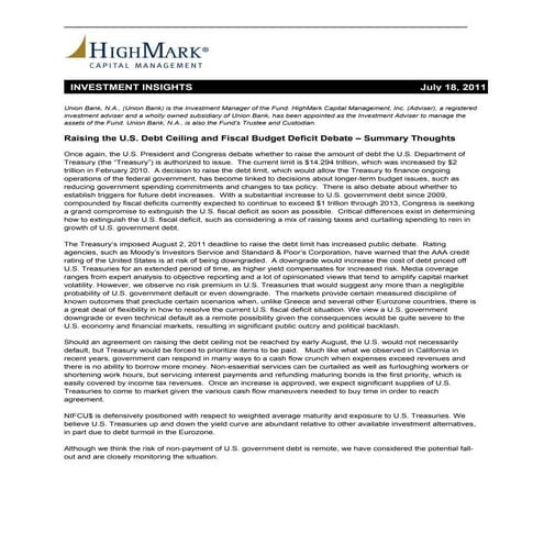 Raising the U.S. Debt Ceiling and Fiscal Budget Deficit Debate – Summary Thou...