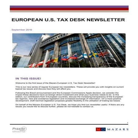 US desk quarterly newsletter - September 2016 edition