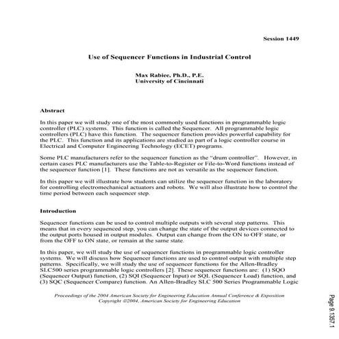 PLC: Uso de funciones de secuenciador SQO en control industrial