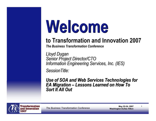 Use of SOA and Web Services Technologies for EA Migration - Lessons Learned o...