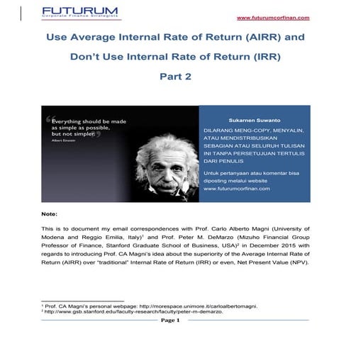 Usse average internal rate of return (airr), don't use internal rate of return (irr) part 2
