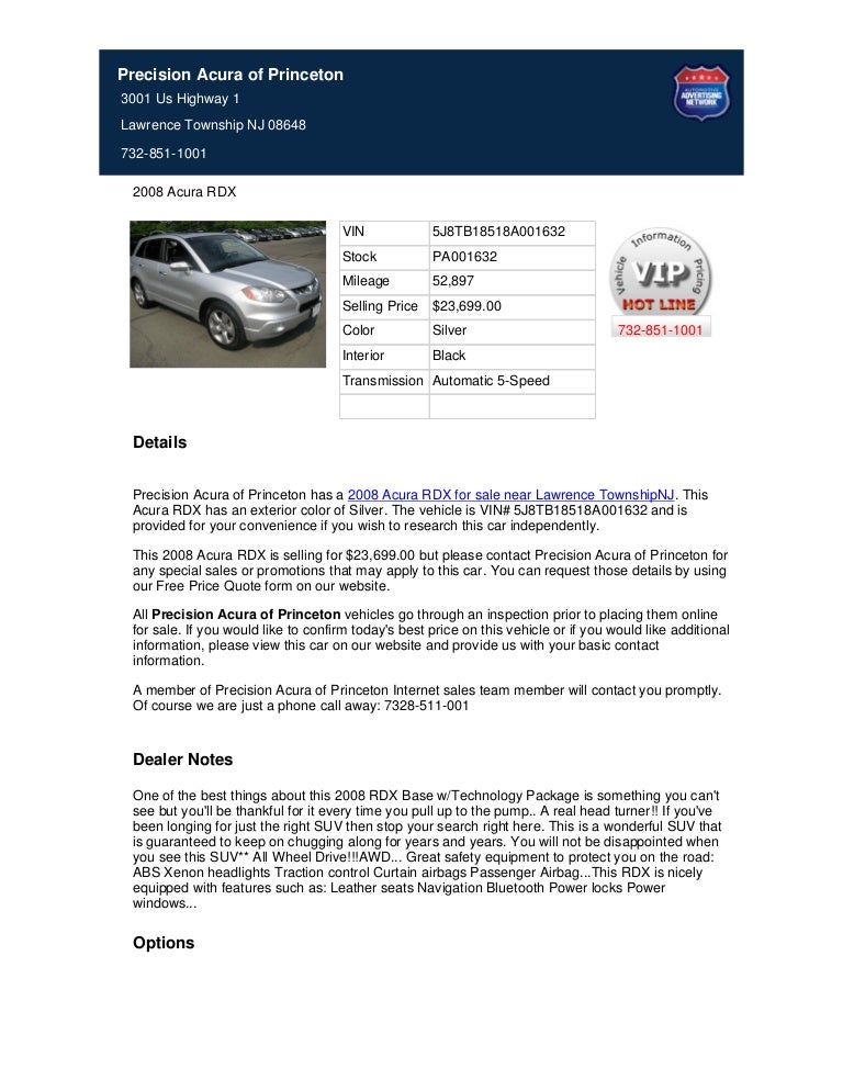 Used 2008 Acura Rdx For Sale Near Princeton Nj Stock Pa001632