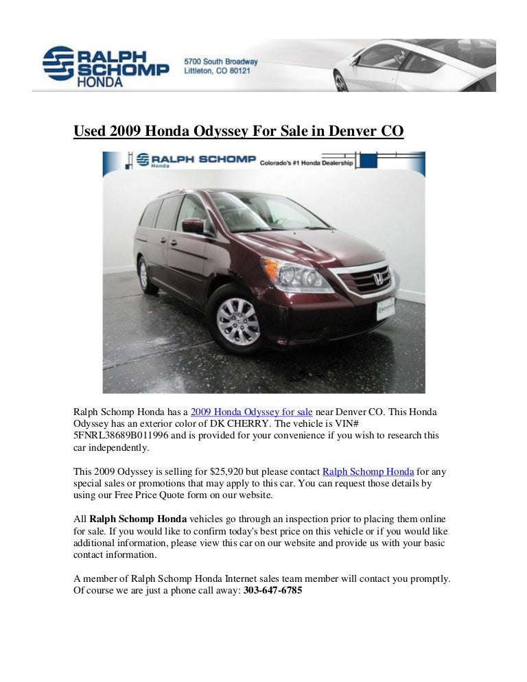 Ralph Schomp Honda >> Used 2009 Hhonda Odyssey For Sale In Denver Co Ralph Schomp Honda >> Used 2009 Hhonda Odyssey For Sale In Denver Co