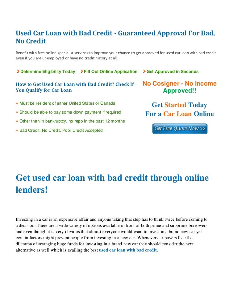 Used Car Loan with Bad Credit