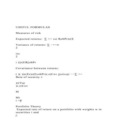 USEFUL FORMULAS Measures of risk Expected returns  .docx
