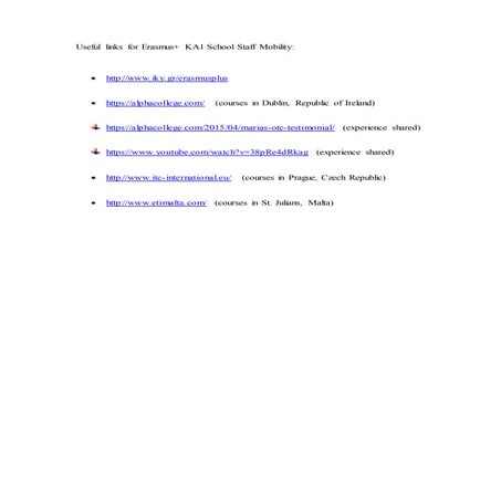 Useful links for Erasmus+ KA1 School Staff Mobility