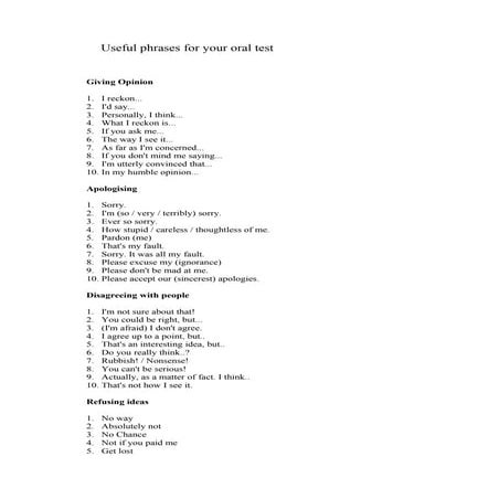 Useful phrases for your oral test