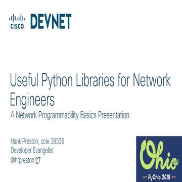 Useful Python Libraries for Network Engineers - PyOhio 2018 | PPT image.