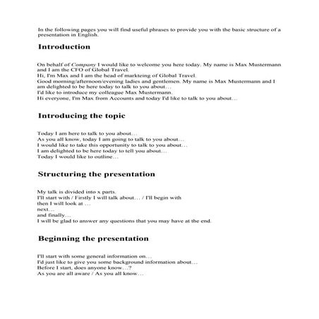 Useful sentences for presentation