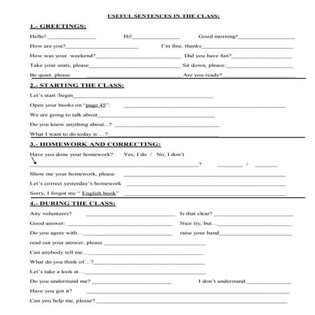 USEFUL SENTENCES IN CLASS