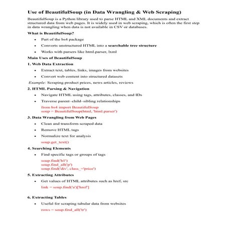 Use of BeautifulSoup in Data Wrangling & Web Scraping | PDF