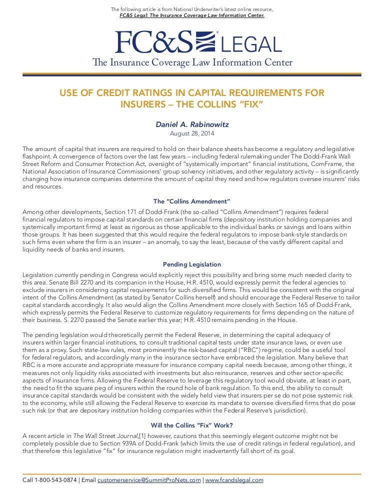 Use of Credit Ratings in Capital Requirements for Insurers - The Coll…