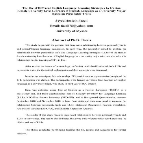 The Use of different english language learning strategies by iranian female u...