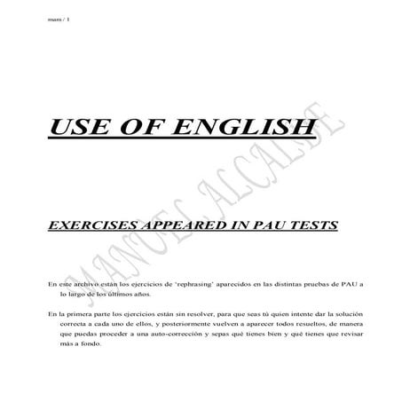 Use of english exercises appeared in pau tests .rephrasing