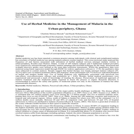 Use of herbal medicine in the management of malaria in the urban periphery, g...