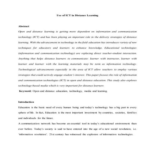 Use of ict in distence learning