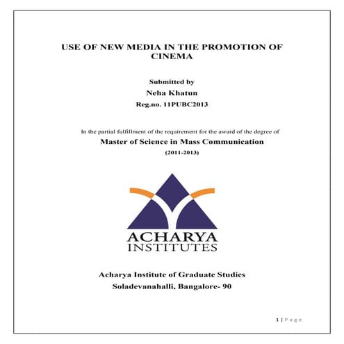 USE OF NEW MEDIA IN THE PROMOTION OF CINEMA